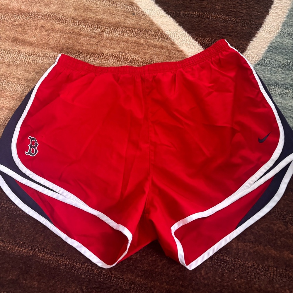 Nike Red Women’s Athletic Shorts with Boston B and White Trim